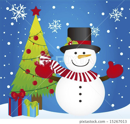 插图素材: snowman and tree christmas over snow card vector 查看