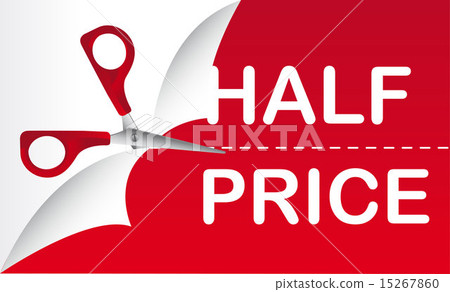 插图素材: half price with red scissor background vector