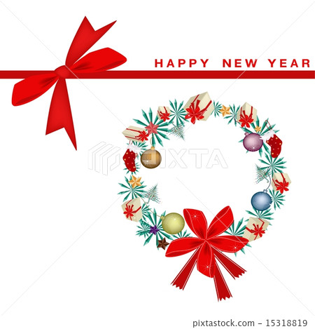 插图素材: new year gift card with christmas wreath