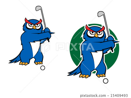 图库插图: cartoon owl mascot playing golf