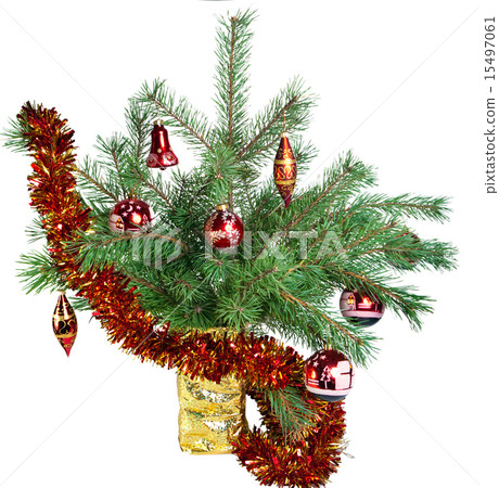 图库照片: christmas tree with new years balls and tinsel
