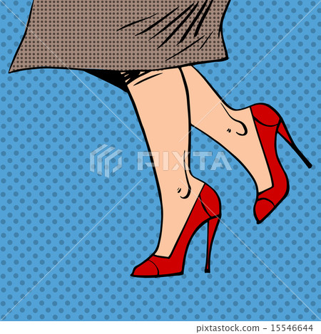 插图素材: female legs in red shoes woman coat goes pop art