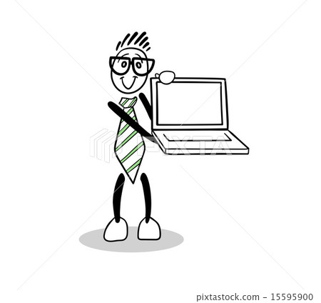 插图素材: cute cartoon showing a laptop