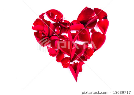 red heart from the rose leaves in white background