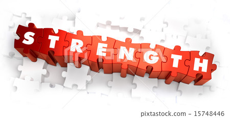 图库插图: strength - text on red puzzles.