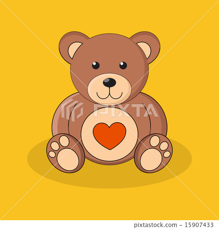 插图素材: cute brown teddy bear with red heart