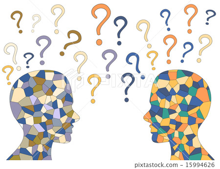 插图素材: mosaic human brain and colorful question marks