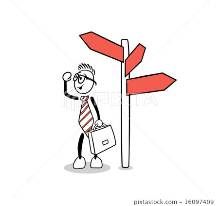 插图素材: cute cartoon businessman at signposts