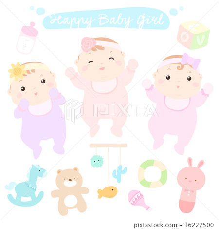 插图素材: happy little cute baby girls vector