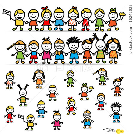 图库插图: set of cute happy cartoon kids. vector illustration.