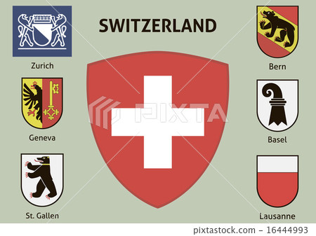 图库插图: coat of arms. cities of switzerland