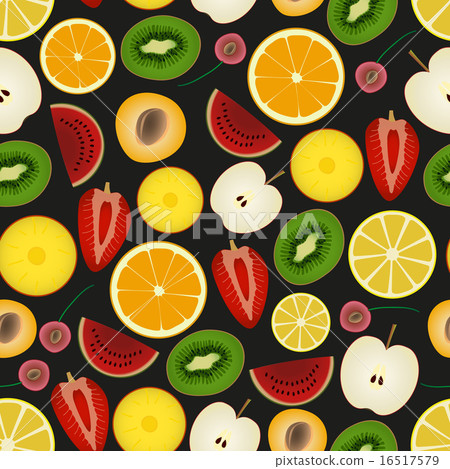 插图素材: colorful sliced various fruit seamless pattern