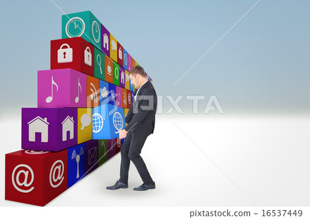 composite image of businessman contorted with hands down