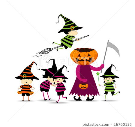 图库插图: halloween children trick or treating in halloween