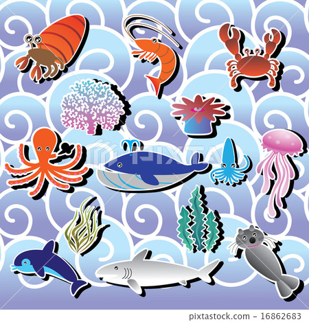sea animals 导入,sea animals 英文 图库插图: sea animal