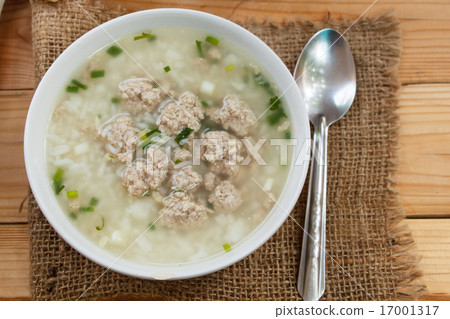 图库照片: rice porridge with minced pork.