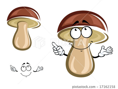 图库插图: cartoon birch mushroom with brown hat