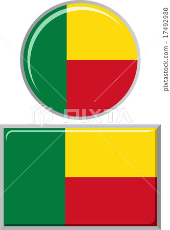 插图素材: benin round and square icon flag. vector