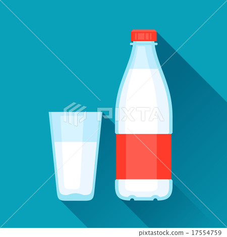 插图素材: illustration with bottle and glass of milk in flat