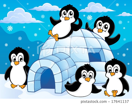 图库插图: igloo with penguins theme 1