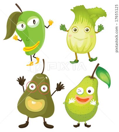 图库插图: fruits and vegetables in green