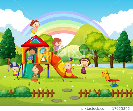 图库插图: children playing in the park at daytime
