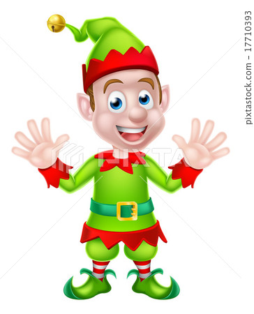 插图素材: cartoon christmas elf waving