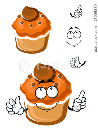 插图素材: funny cartoon fresh muffin with topping