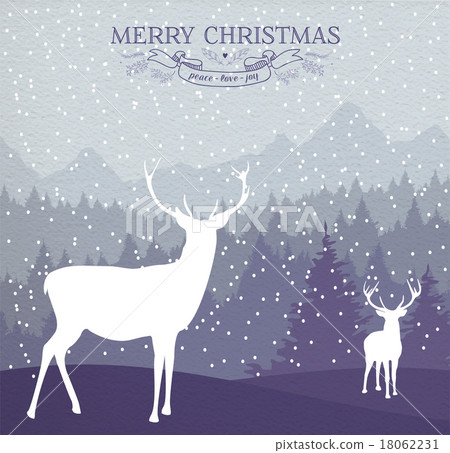 插图素材: merry christmas winter holiday deer background