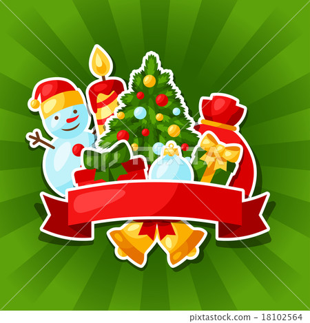 图库插图: merry christmas and happy new year sticker