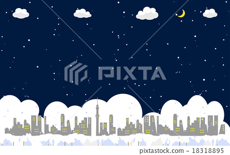 雪/雪景 插图 城市景观下雪的夜晚 首页 插图 天空 天气 雪/雪景 城市