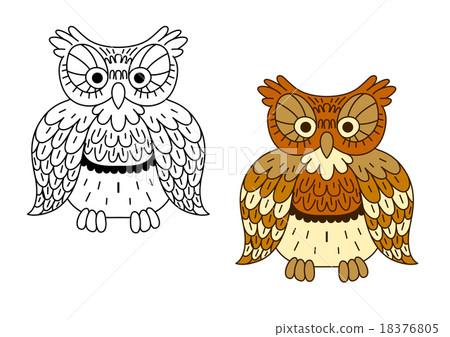 插图素材: cartoon outline brown owl bird