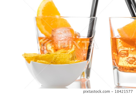 two glasses of spritz aperitif aperol cocktail with orange