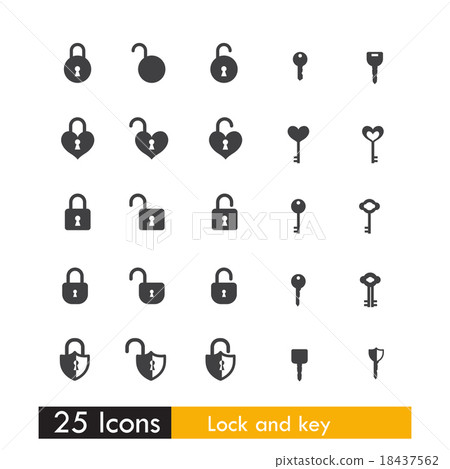 插图素材: set of 25 icon key and lock isolated on white 查看全部