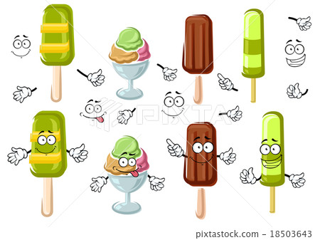 插图素材: cartoon ice cream bar, sundae and popsicles