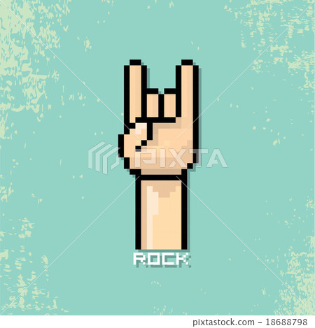 图库插图: vector pixel art hand sign rock n roll music.