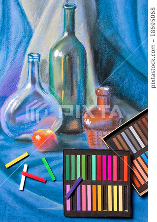 图库照片: pastels and original pastel drawing of still life.