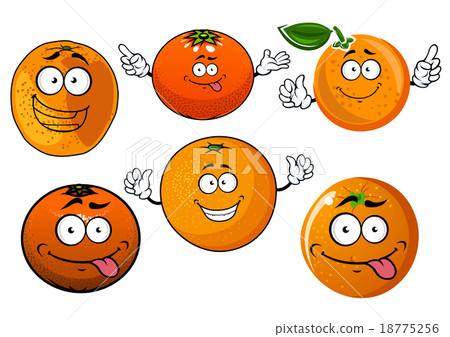 图库插图: cartoon ripe juicy orange fruits characters