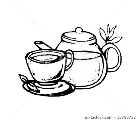 插图素材: vector of hand drawn sketch tea cup and pot