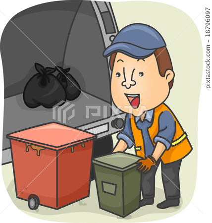 插图素材: man loading garbage truck