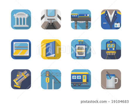 插图素材: stylish flat color railway icons vector collection