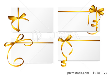 插图素材: gift card with gold ribbon and bow set. vector