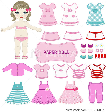 插图素材: paper doll with clothing set.