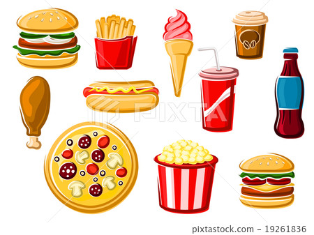 插图素材: fast food and beverage icons