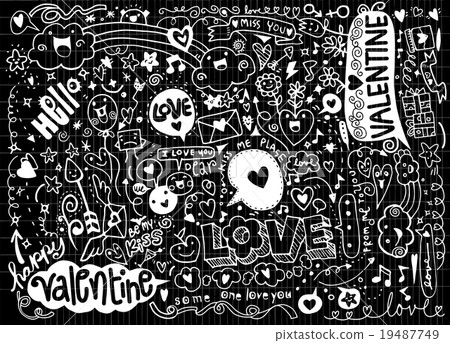 Valentine Doodle Set Hand Draw Love Element Stock Illustration