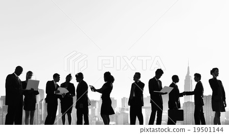 图库照片: business people new york outdoor meeting silhouette