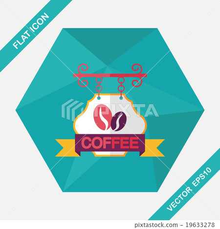 插图素材: coffee shop signs flat icon with long shadow,eps10