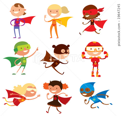 插图素材: superhero kids boys and girls cartoon vector