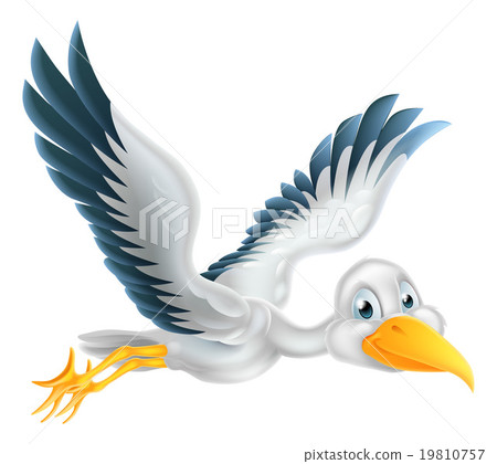 插图素材: cartoon stork bird flying