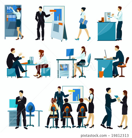 插图素材: office workers flat set